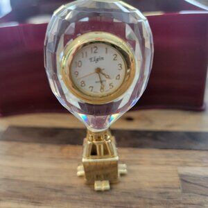 Vintage Elgin Crystal Hot Air Balloon Quartz Miniature Clock